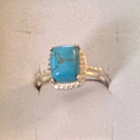 925 Sterling silver ring rectangular Mojave Blue Turquoise NWOT - Picture 2 of 15